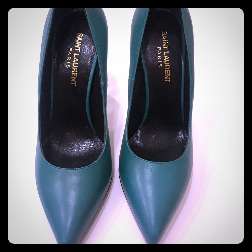 Saint Laurent green leather heels size 37